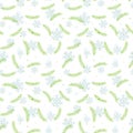 Vector seamless pattern with green christmas tree branches and snowflakes on white background. Royalty Free Stock Photo